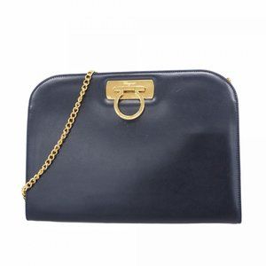 Salvatore Ferragamo Gancini Leather Shoulder Bag in Navy Blue for Women